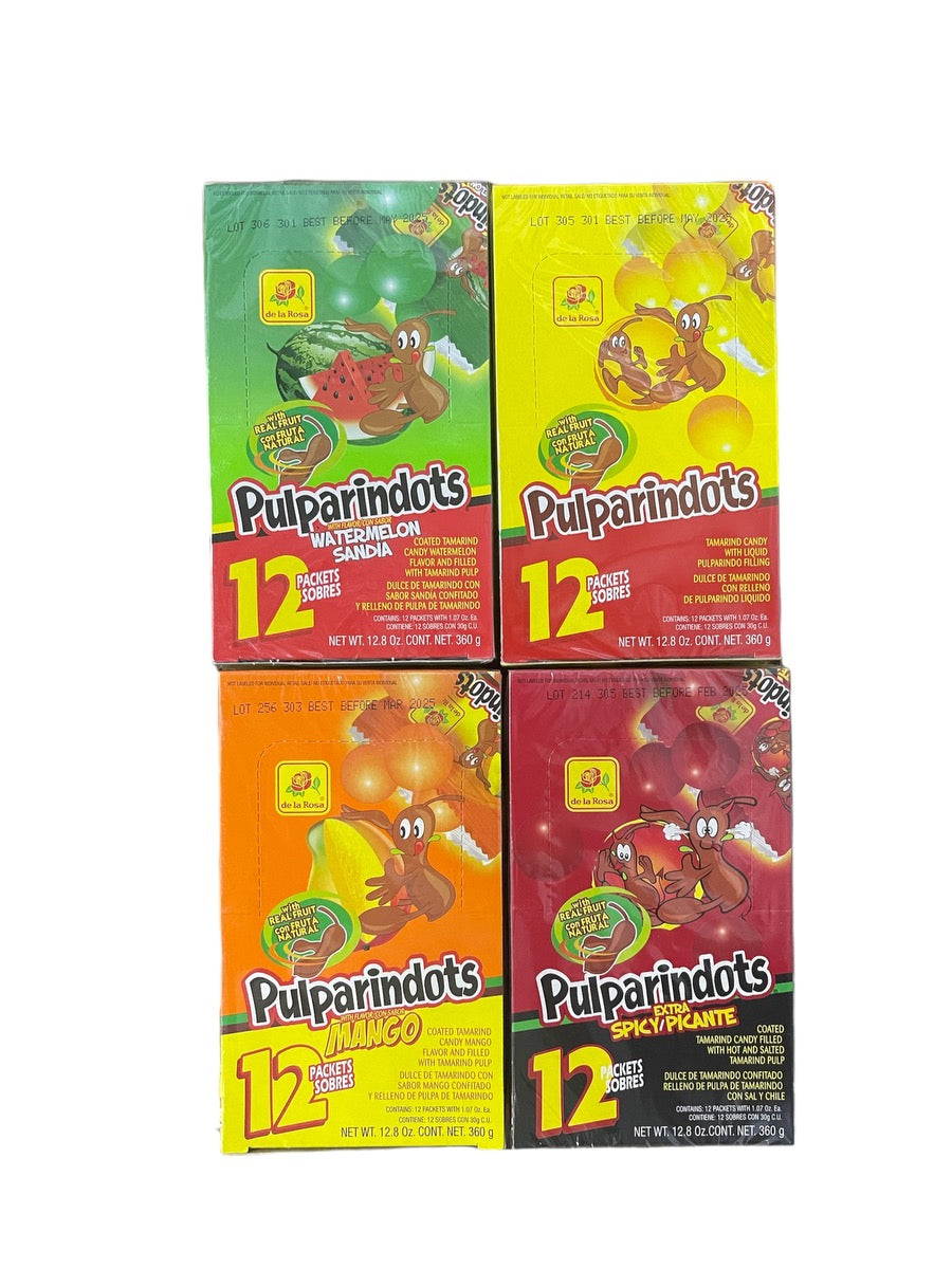 De La Rosa Pulparindots Bundle Watermelon, Original, Mango, Extra Spicy and Chamoy (5 count)