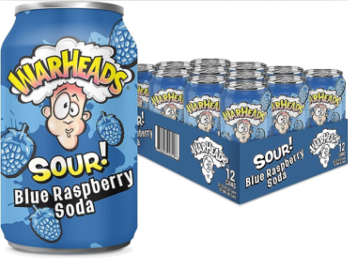 WarHead Sour Blue Raspberry Soda 12 oz (12 count).