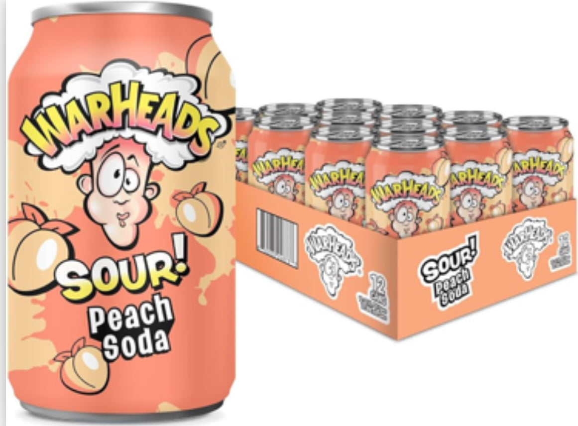 WarHead Sour Peach Soda 12 oz (12 count).